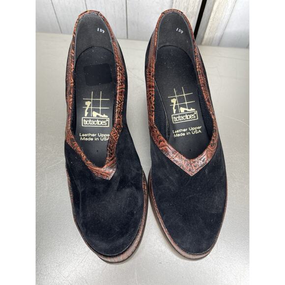 Tic Tac Toes Dance Shoe Women's Black Leather Tooled Swing Made USA Sz 6 - Picture 3 of 6